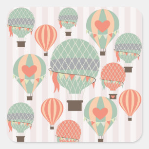 Sticker Carré Pastel Hot Air Balloons Monte Pink Strié Sky