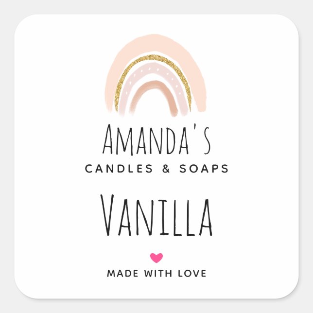 Sticker Carré Pastel Pink & Faux Parties scintillant Rainbow Can (Devant)