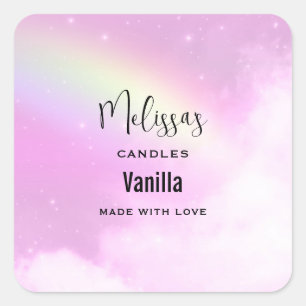 Sticker Carré Pastel Pink Sky avec une bougie arc-en-ciel