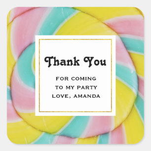 Sticker Carré Pastel Rainbow Spiral Candy Photo Party Merci