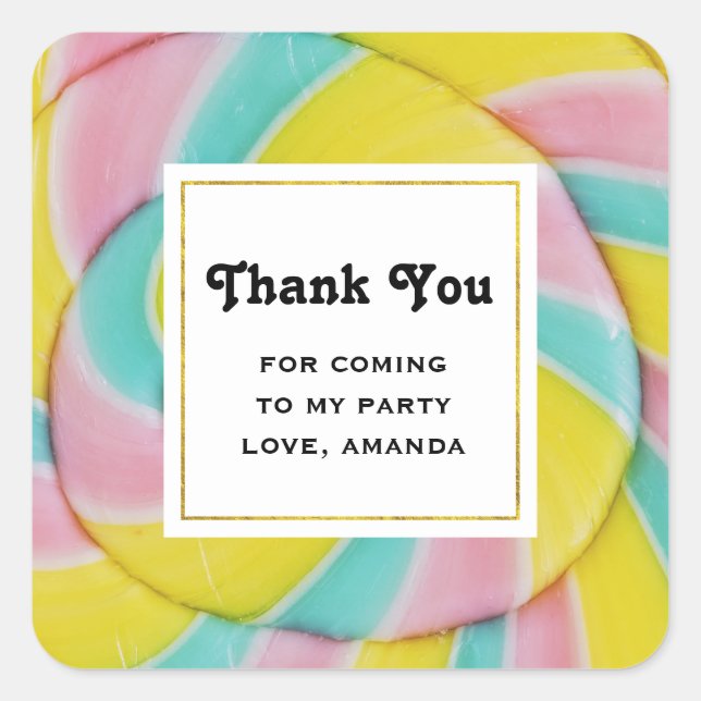 Sticker Carré Pastel Rainbow Spiral Candy Photo Party Merci (Devant)