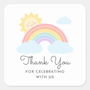 Sticker Carré Pastel Rainbow Sunshine Favoriser le Merci