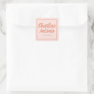 Sticker Carré Pastel Rouge rose écriture manuscrite Mariage rétr