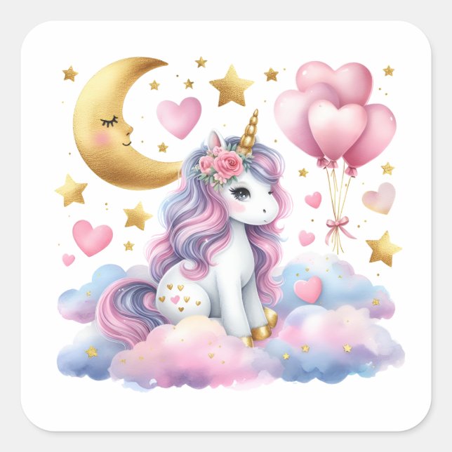 Sticker Carré Pastel Unicorn (Devant)