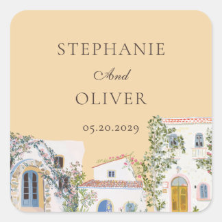Sticker Carré Pastel Watercolor Mediterranean Italian Wedding