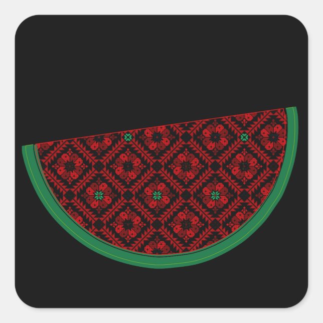 Sticker Carré Pastèque de Palestine Broderie tatreez rouge (Devant)