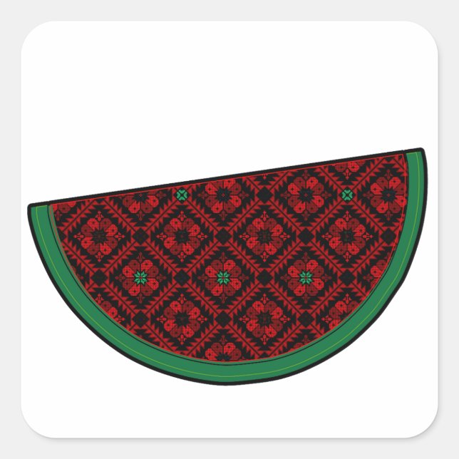 Sticker Carré Pastèque de Palestine Broderie tatreez rouge (Devant)