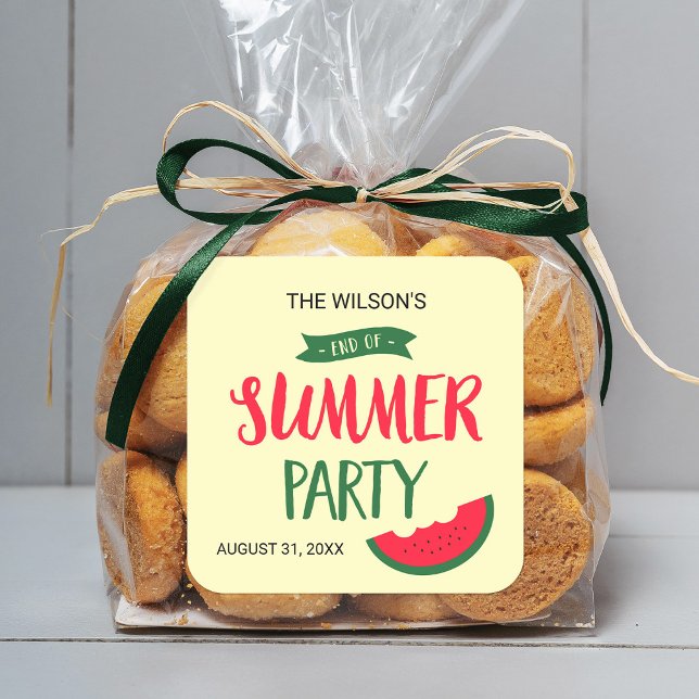 Sticker Carré Pastèque Rouge Vert Fin de la fête d'été (Créateur téléchargé)