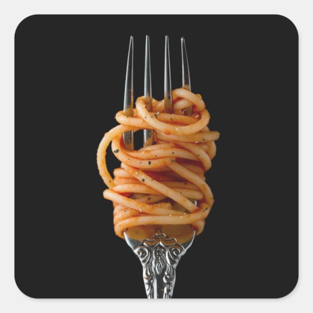 Sticker Carré Pâtes filées sur une Fourche, Spaghetti alimentair (Devant)
