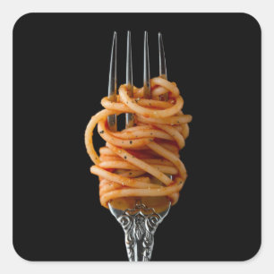Sticker Carré Pâtes filées sur une Fourche, Spaghetti alimentair
