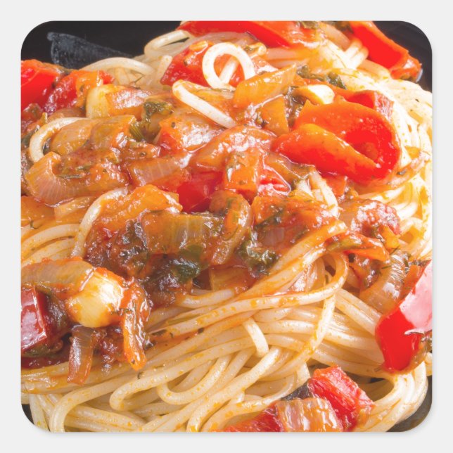 Sticker Carré Pâtes spaghetti à la sauce végétale (Devant)