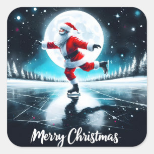 Sticker Carré Patinage de Noël sous la Lune