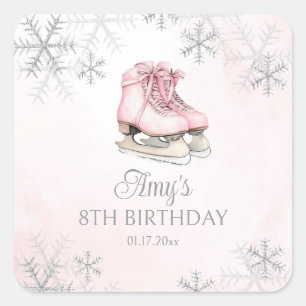 Sticker Carré Patinage sur glace Flocon de neige Anniversaire Ro