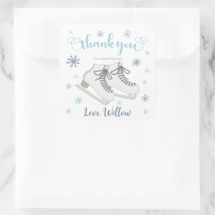 Sticker Carré Patinage sur glace Hiver, Merci d'anniversaire ble