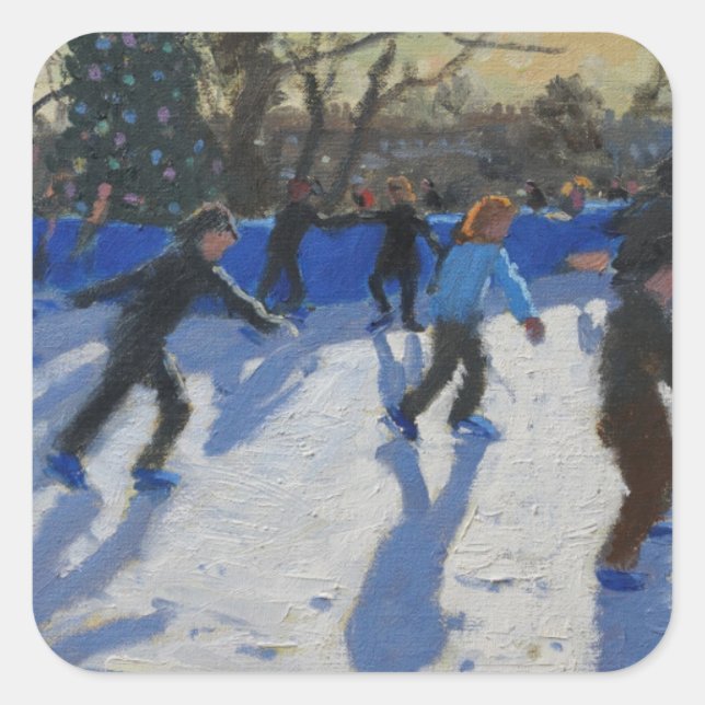 Sticker Carré Patineur sur glace Fayre de Noël Fair Hyde Park (Devant)