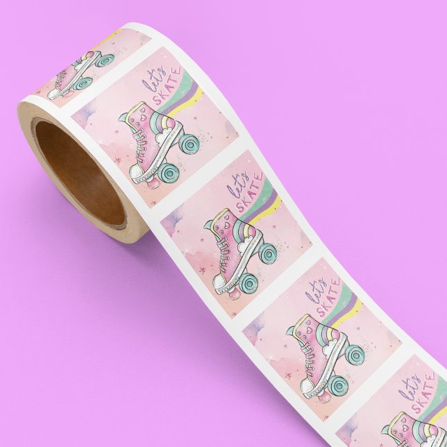 Sticker Carré Patinons le Rainbow rétro Super rose (Créateur téléchargé)