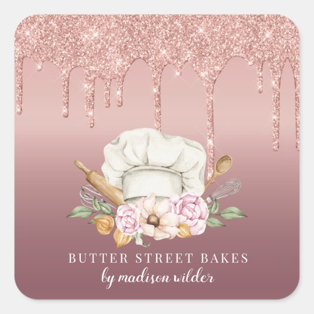 Sticker Carré Pâtisserie Baker Chef Rose Parties scintillant d'o (Devant)