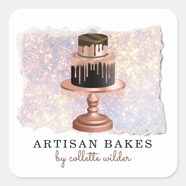 Sticker Carré Pâtisserie Chef Parties scintillant Gâteau (Devant)