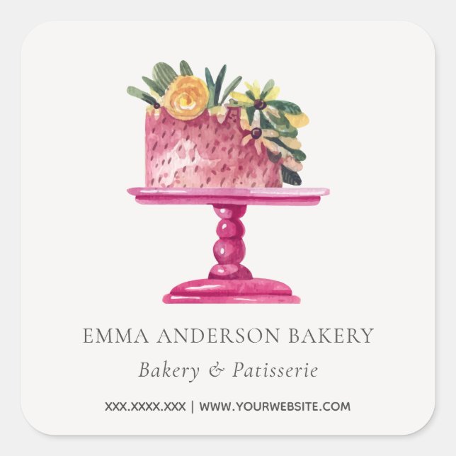 STICKER CARRÉ PATISSERIE CUPCAKE BAKERSEAL DE GÂTEAU FLORAL ROSE (Devant)