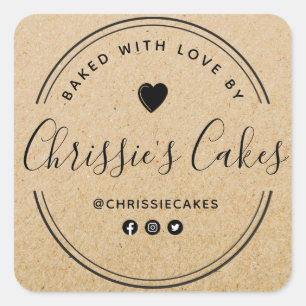 Sticker Carré pâtisserie sur mesure lettrage kraft