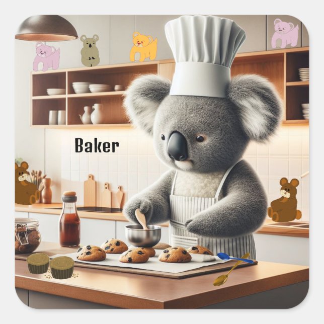Sticker Carré Pâtissier Ours Koala (Devant)
