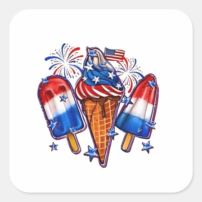 Sticker Carré Patriotic Popsicles Crème de glace 4 juillet (Devant)