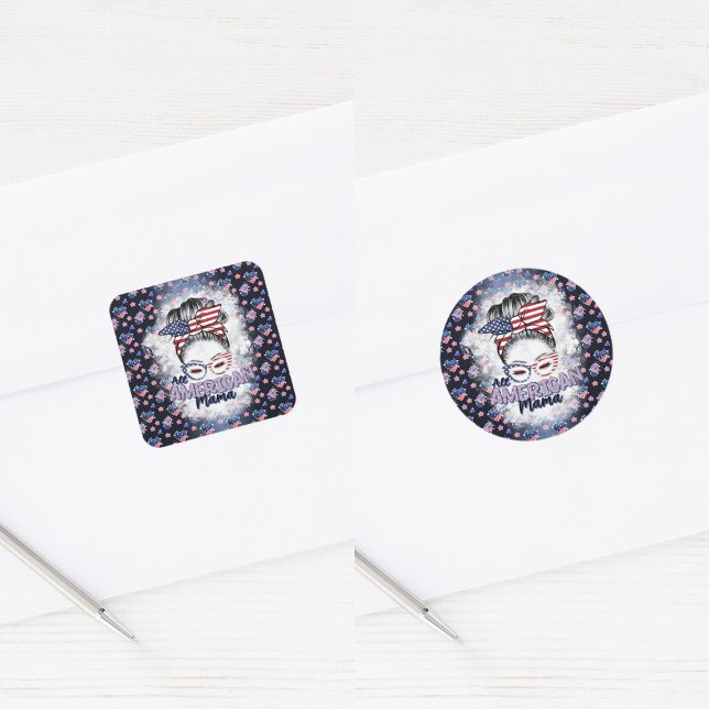 Sticker Carré Patriotique All American Mama Messy Bun (Créateur téléchargé)