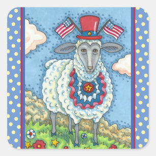 Sticker Carré PATRIOTIQUE QUATRIÈME DE JUILLET SHEEP, Funny Folk