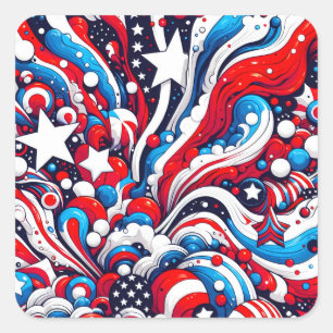Sticker Carré Patriotique rouge, blanc et bleu 4 juillet