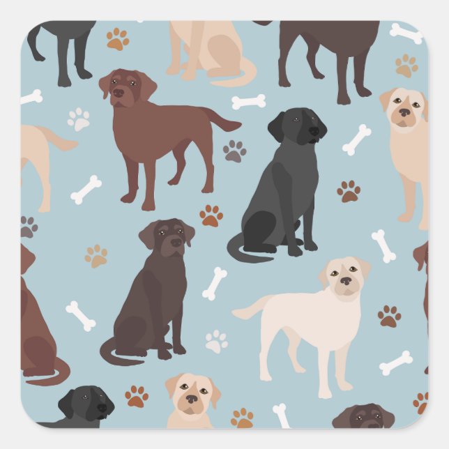 Sticker Carré Patrouilles et os du Labrador Retriever (Devant)