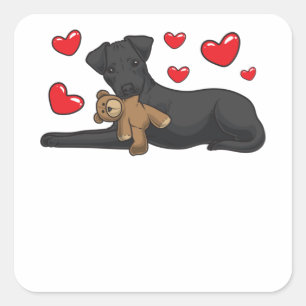Sticker Carré Patterdale Terrier Chien Avec Animal Stuffé