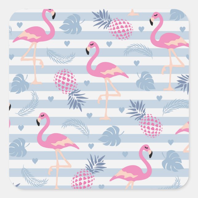 Sticker Carré Patters de Whimsical Flamingo et Pineapple (Devant)