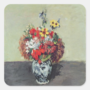 Sticker Carré Paul Cezanne   Fleurs dans un vase Delft, c.1873-7