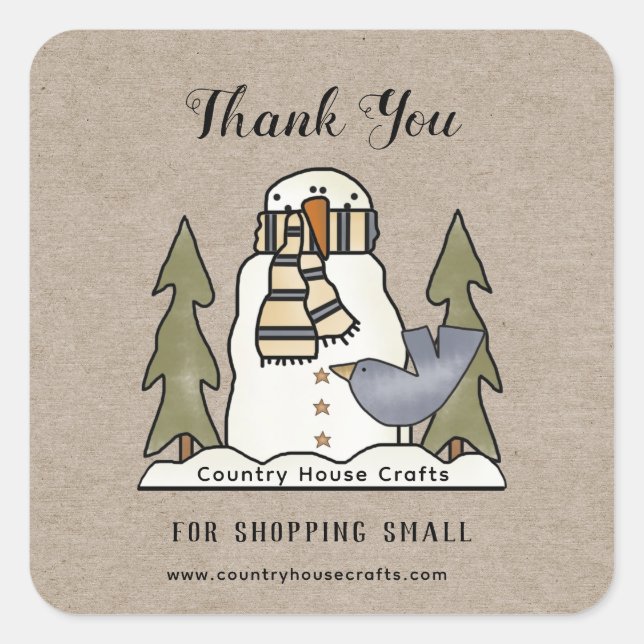 Sticker Carré Pays Merci Snowman Pour Shopping Petite (Devant)
