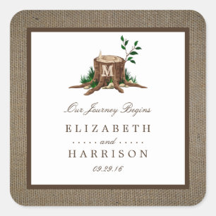 Sticker Carré Pays Russe Monogramme Arbre et Mariage de Burlap