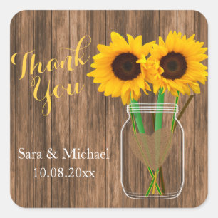Sticker Carré Pays Sunflower Mason Jar