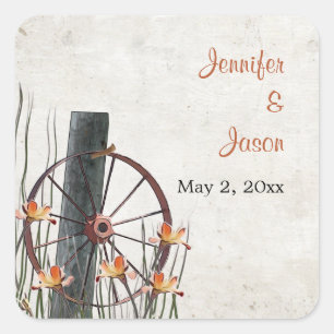 Sticker Carré Pays Wagon Wheel - Enregistrer la date