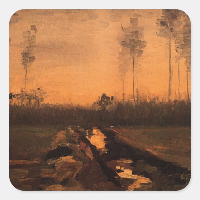 Sticker Carré Paysage à Dusk par Vincent van Gogh (Devant)