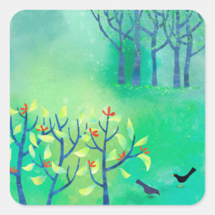 Sticker Carré Paysage Abstrait vert moderne