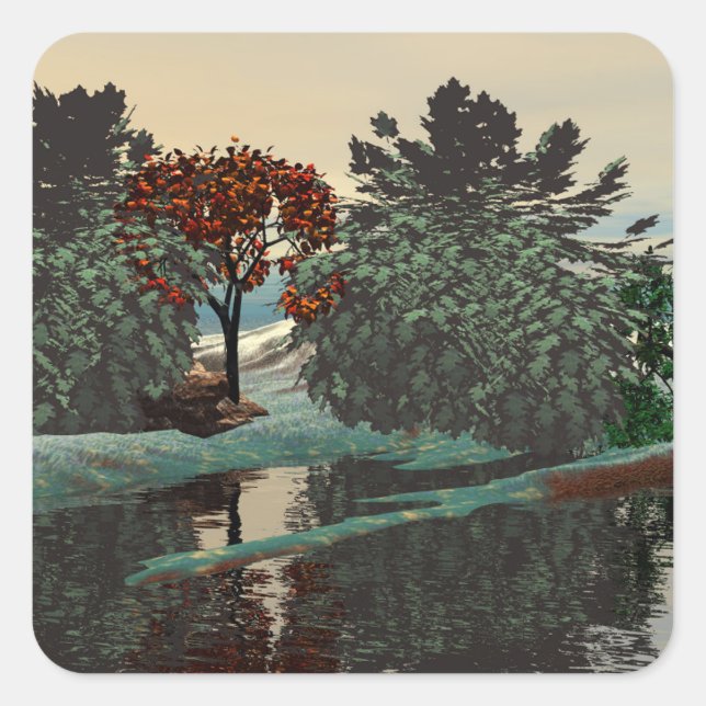 Sticker Carré PAYSAGE ALIEN, ARBRES, HYPERION LAGON Sci Fi (Devant)