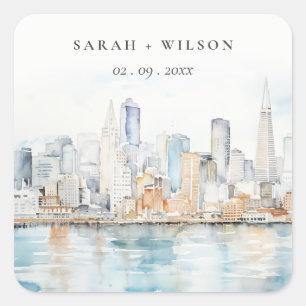 Sticker Carré Paysage aquarelle de mariage à San Francisco