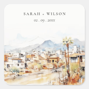 Sticker Carré Paysage aquarelle de mariage à Tucson, Arizona
