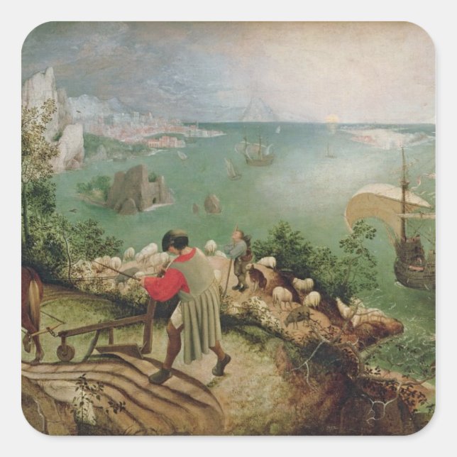 Sticker Carré Paysage avec la chute d'Icarus, c.1555 (Devant)