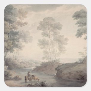 Sticker Carré Paysage avec rivière et eau