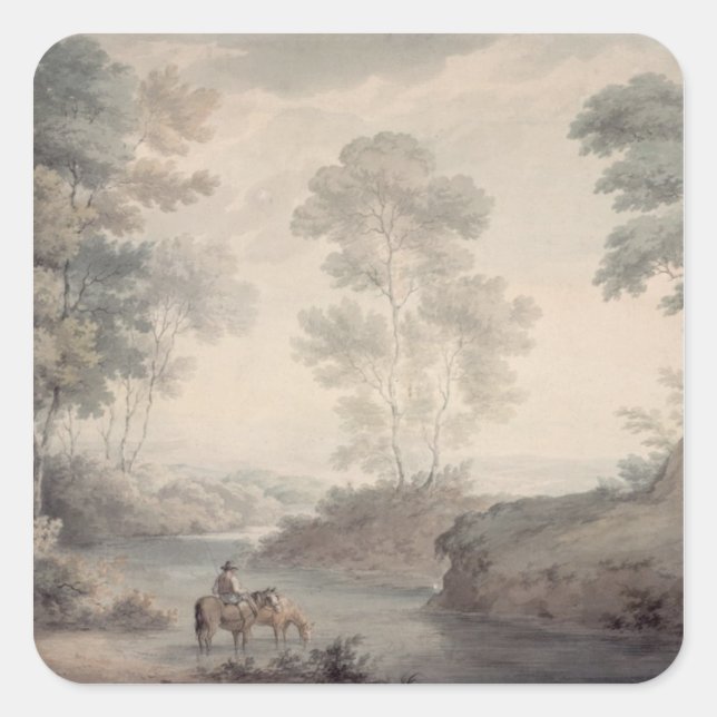 Sticker Carré Paysage avec rivière et eau (Devant)