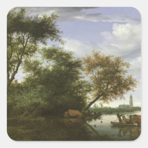 Sticker Carré Paysage boisé de rivière