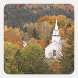 Sticker Carré paysage d'automne avec église, Vermont, États-Unis