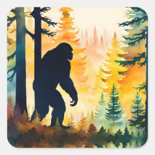 Sticker Carré Paysage d'automne Sasquatch au coucher du soleil