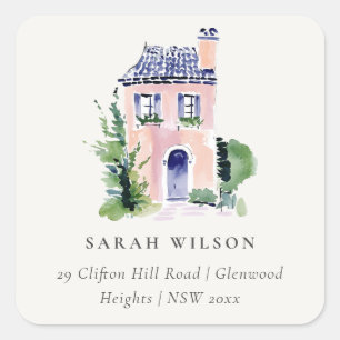 Sticker Carré Paysage de maison de campagne rose Adresse déménag