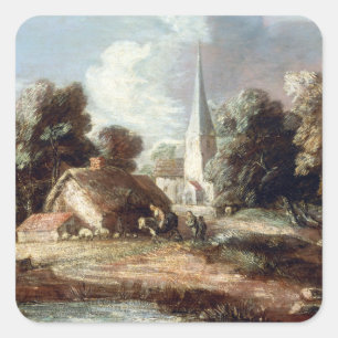 Sticker Carré Paysage de Thomas Gainsborough avec chalet